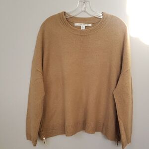 Max Studio Sweater Womens XL Tan Wool & Yak Knit Zip Sides Lagenlook Eclectic